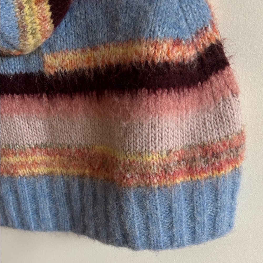 Free People Rosetta Multicolor Striped Knit Hooded Vest large Pink Blue Yellow - Picture 9 of 10